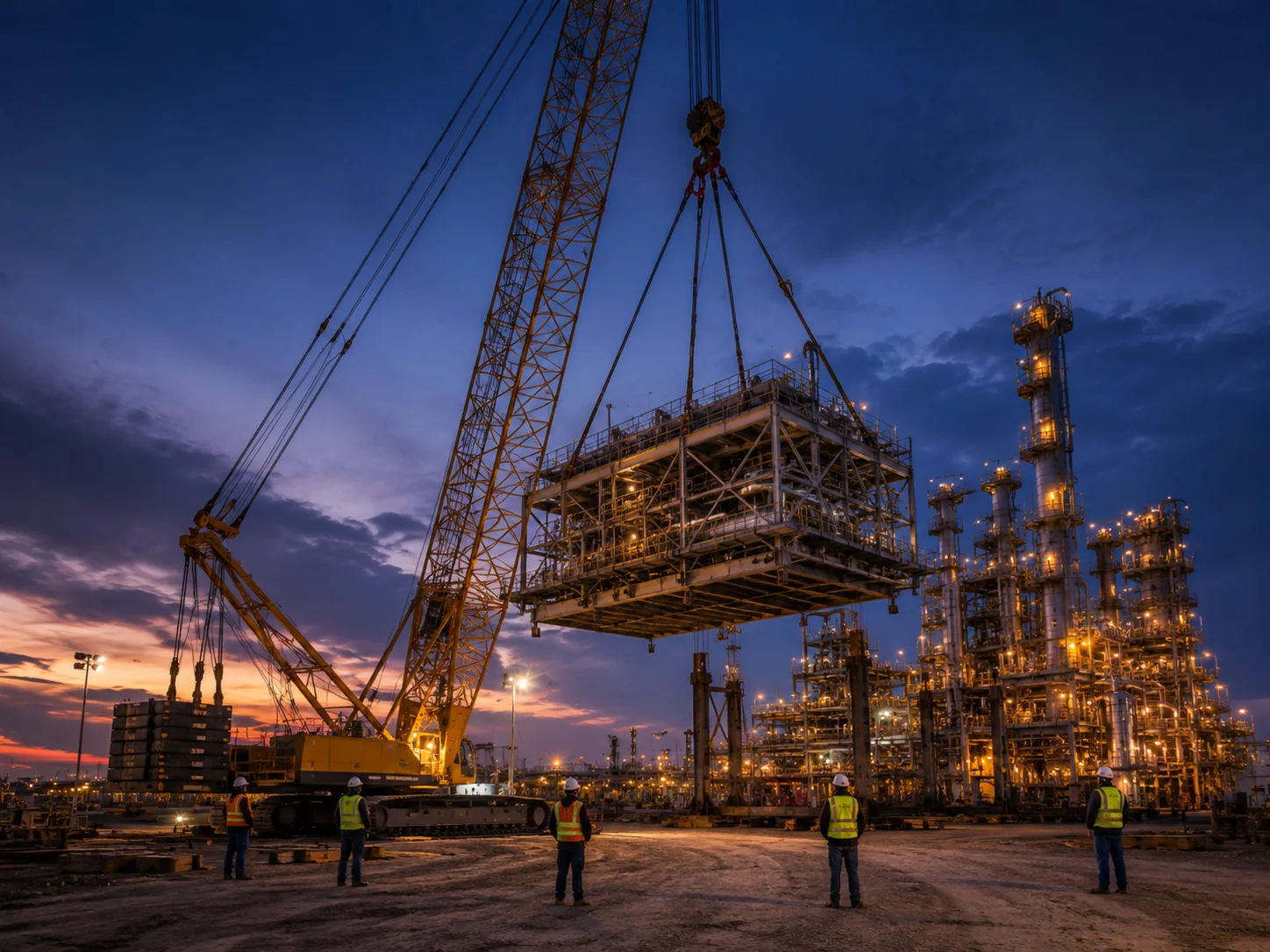 Process module installation at an oil and gas facility